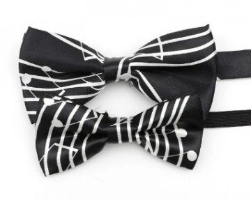 Vlinderstrik zwart met grote witte notenbalk groot en klein