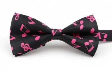 Vlinderstrik zwart met roze muziektekens groot
