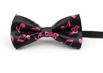 Vlinderstrik zwart met roze muziektekens klein
