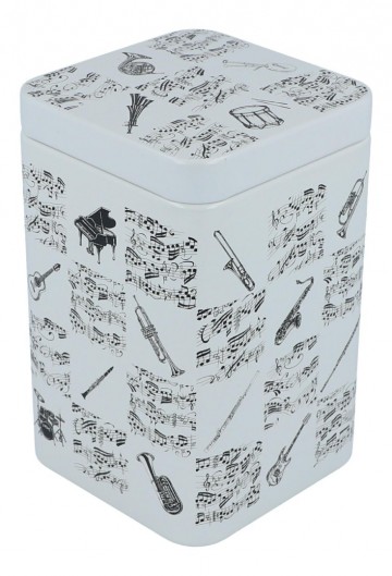 Voorraadblikje notenbalken en instrumenten