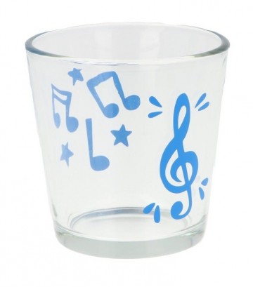 Waxinelichthouder rond vioolsleutel en muzieknoten met sterren blauw