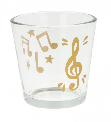 Waxinelichthouder rond vioolsleutel en muzieknoten met sterren goud