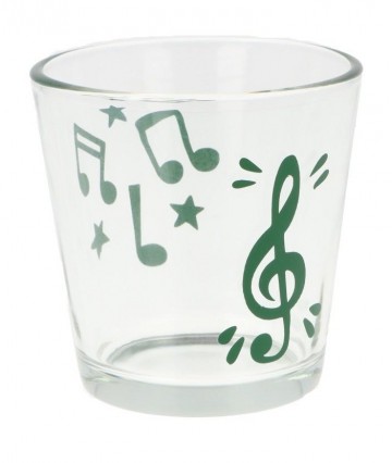 Waxinelichthouder rond vioolsleutel en muzieknoten met sterren groen