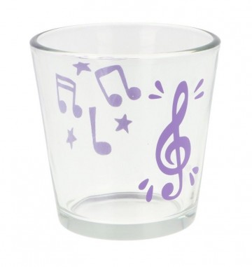 Waxinelichthouder rond vioolsleutel en muzieknoten met sterren paars