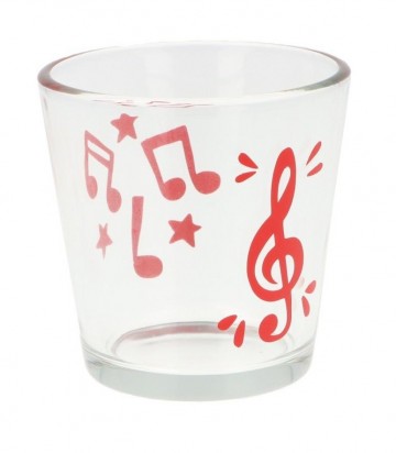 Waxinelichthouder rond vioolsleutel en muzieknoten met sterren rood