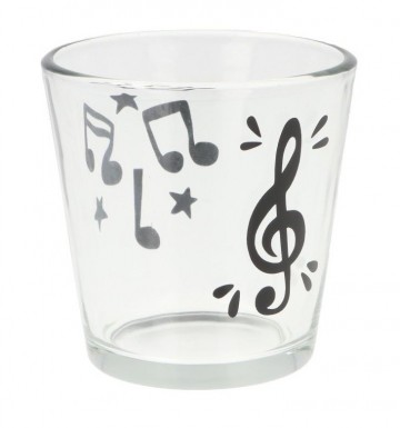 Waxinelichthouder rond vioolsleutel en muzieknoten met sterren zwart