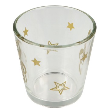 Waxinelichthouder rond vioolsleutel sterren goud 4