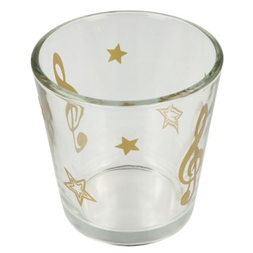 Waxinelichthouder rond vioolsleutel sterren goud 5