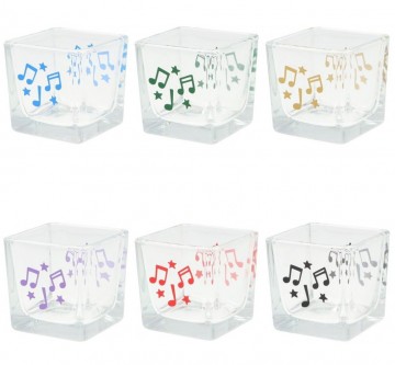 Waxinelichthouder vierkant muzieknoten en sterren alle kleuren