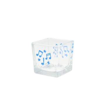 Waxinelichthouder vierkant muzieknoten en sterren blauw