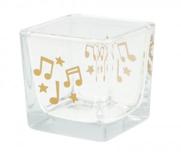 Waxinelichthouder vierkant muzieknoten en sterren goud