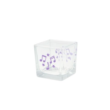 Waxinelichthouder vierkant muzieknoten en sterren paars