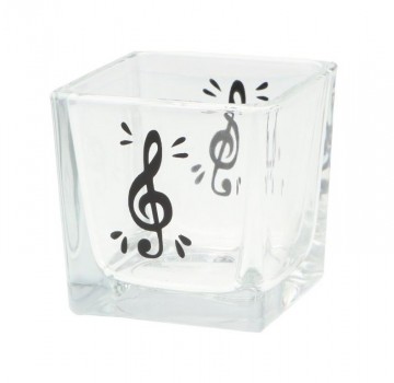 Waxinelichthouder vierkant vioolsleutel zwart