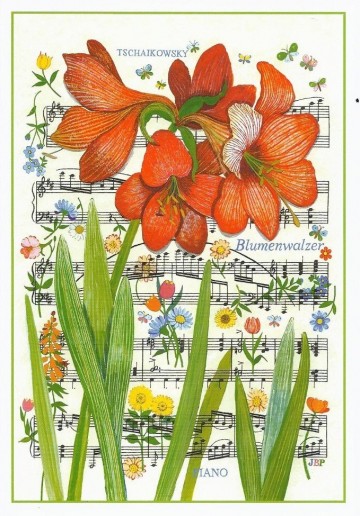 Wenskaart bladmuziek bloemenwals