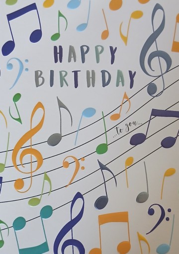 Wenskaart happy birthday to you muziektekens wit kleurig