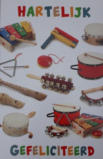 Wenskaart hartelijk gefeliciteerd muziekinstrumenten kinderen