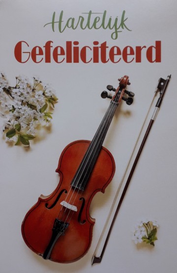 Wenskaart hartelijk gefeliciteerd viool