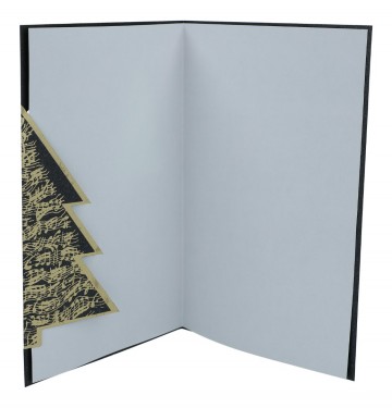 Wenskaart kerstboom notenbalken zw goud groen 3