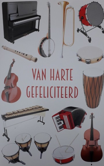 Wenskaart van harte gefeliciteerd muziekinstrumenten